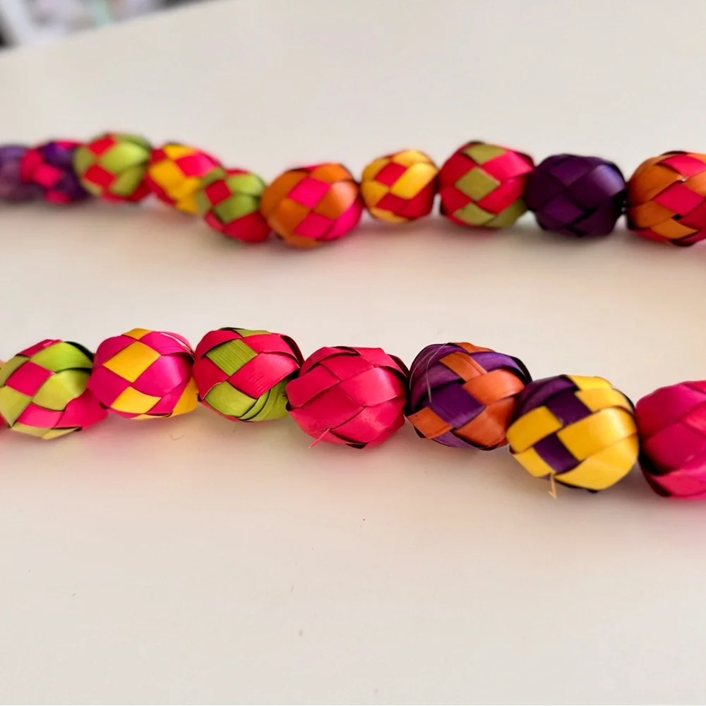 19” Colorful Woven Palm Leaf Mexican Garland for Fiesta Party Decor or Necklace